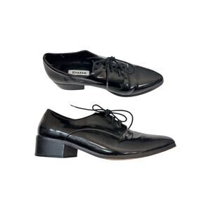 Dune Black Patent Leather Pointed Toe Oxford Loafers Womens 9 Preppy Shoes